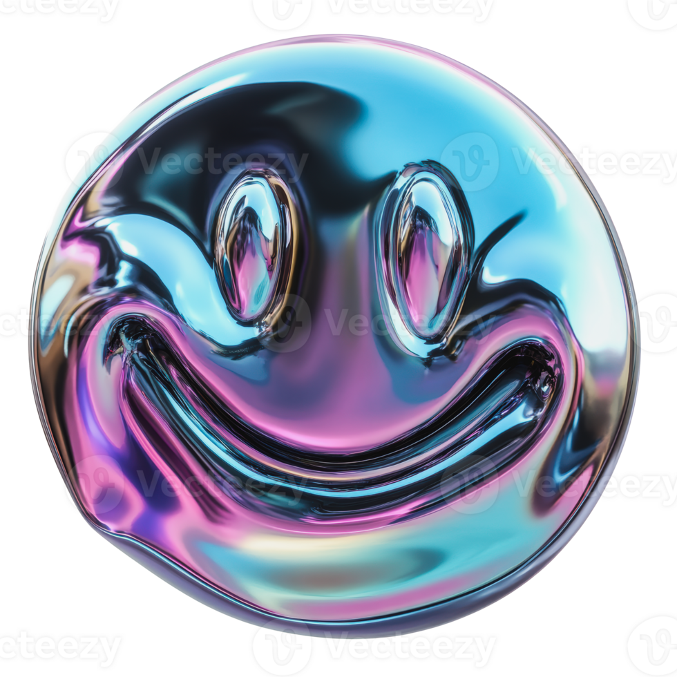 Colorful metallic smiley face sculpture on a white background png