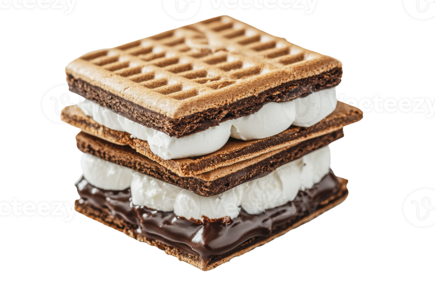 Delicious dessert featuring layers of chocolate, marshmallow, and wafer stacked neatly against a white background png