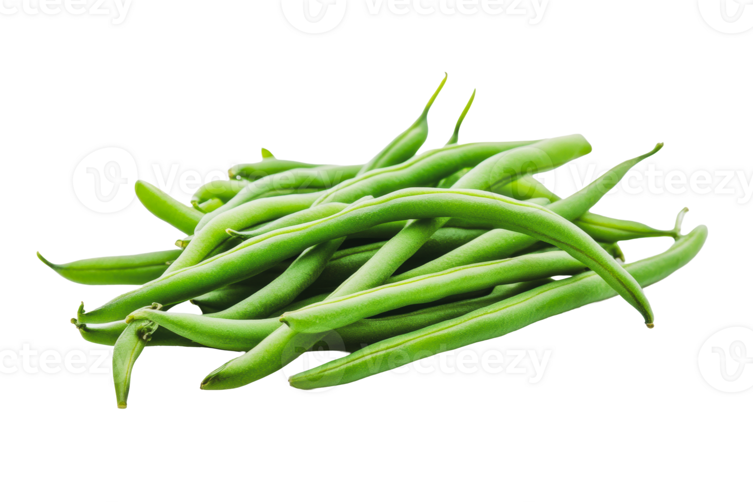 Fresh green beans arranged on a white background, highlighting their vibrant color and natural texture png