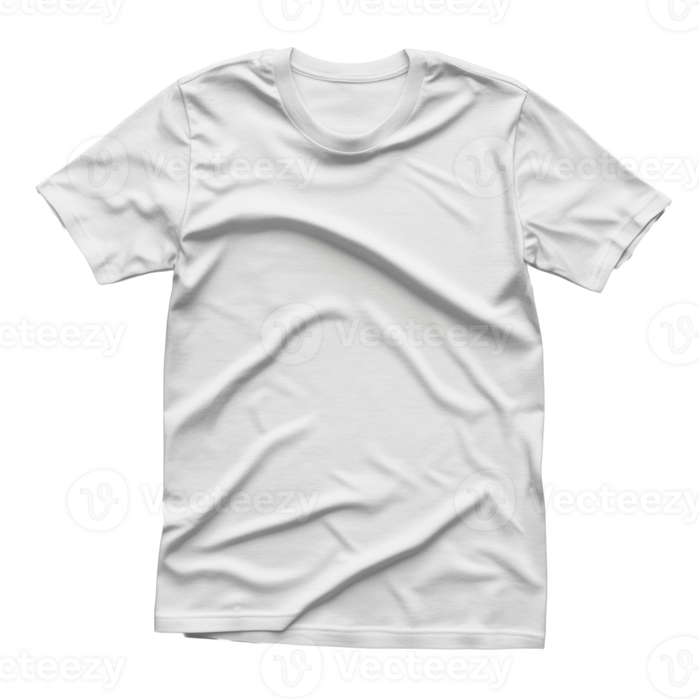 Plain white t-shirt displayed on a flat surface with visible wrinkles in soft lighting png