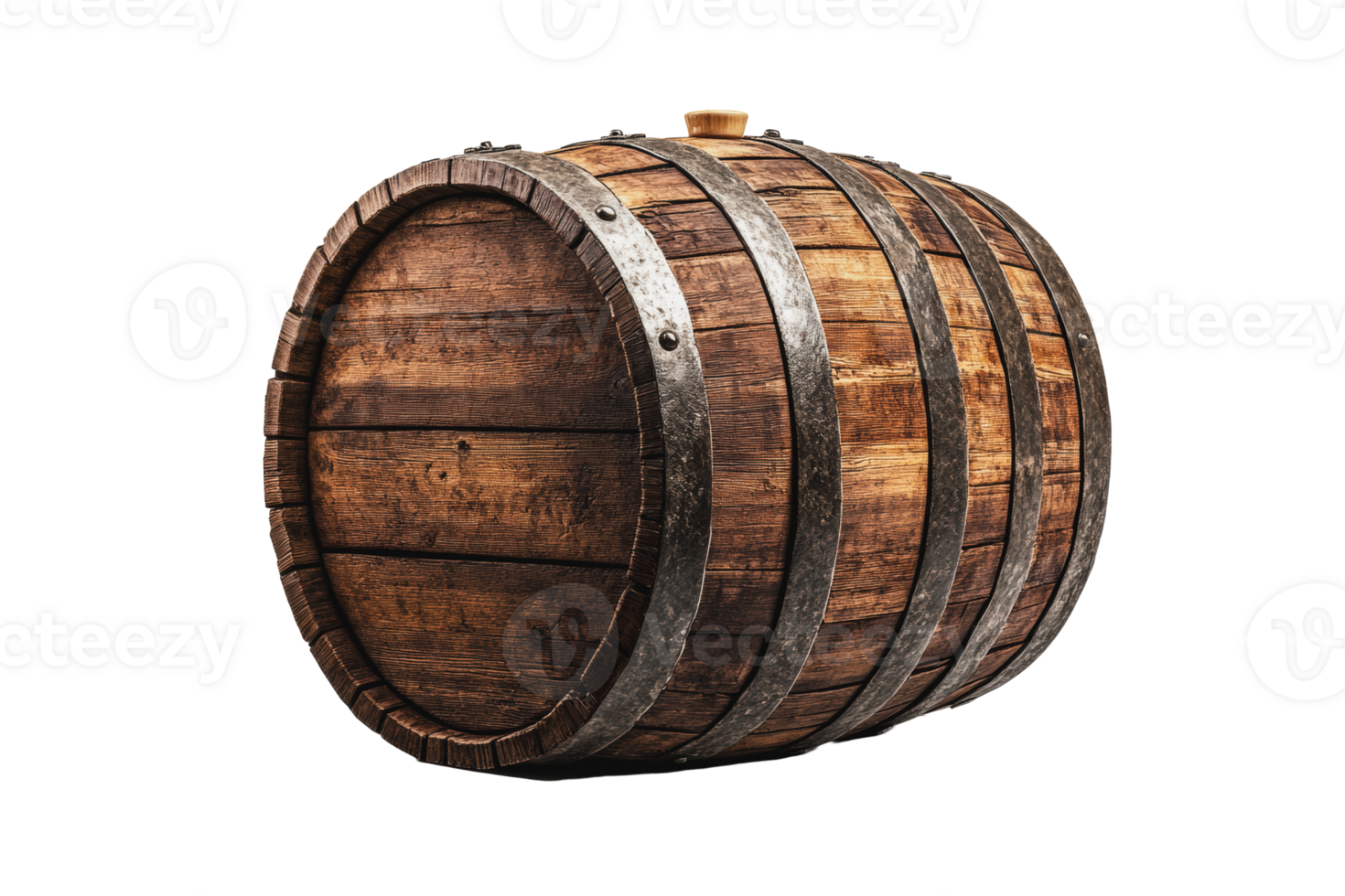 Wooden barrel placed on a white background showcasing craftsmanship and texture png