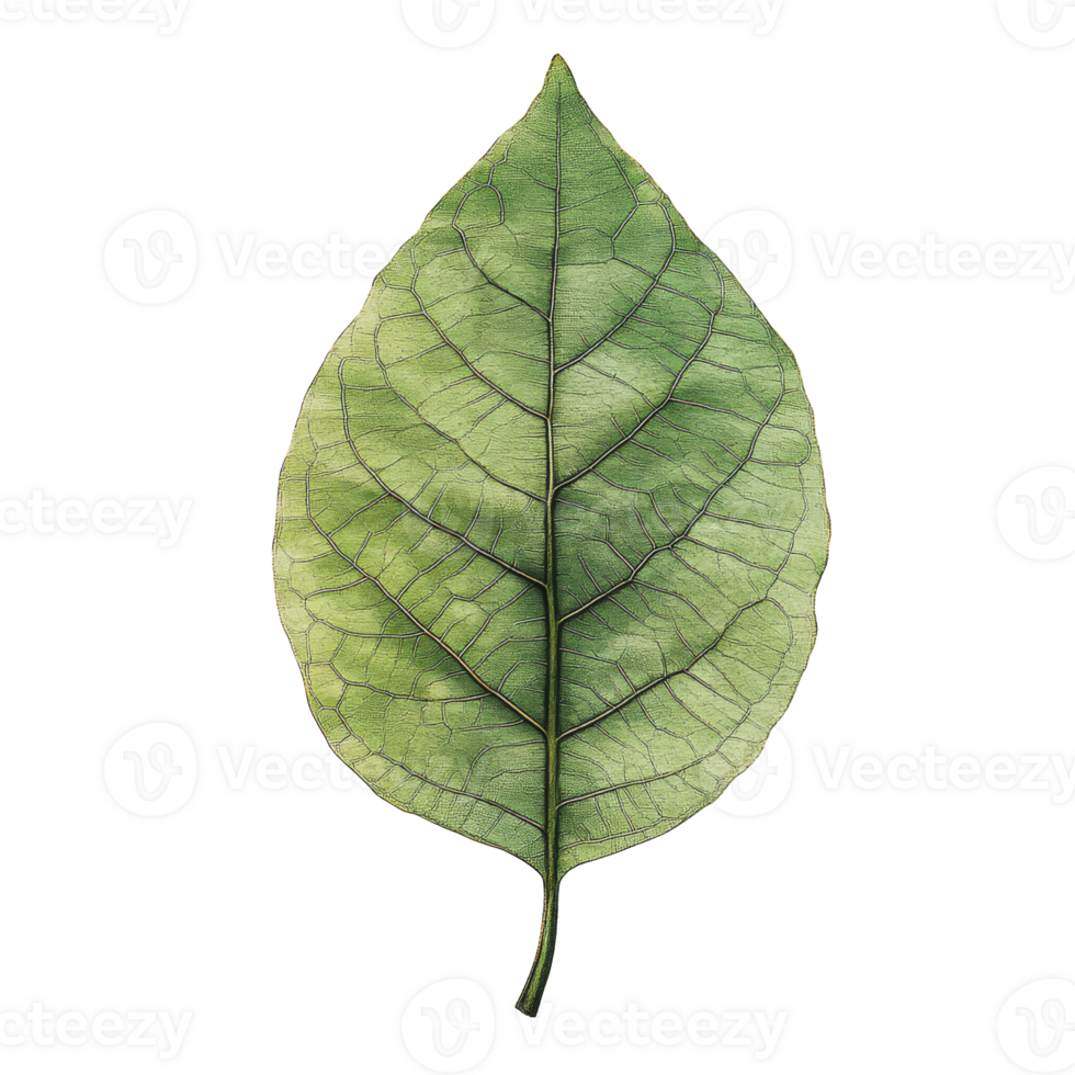 Fresh green leaf isolated on a white background showcasing intricate vein patterns png