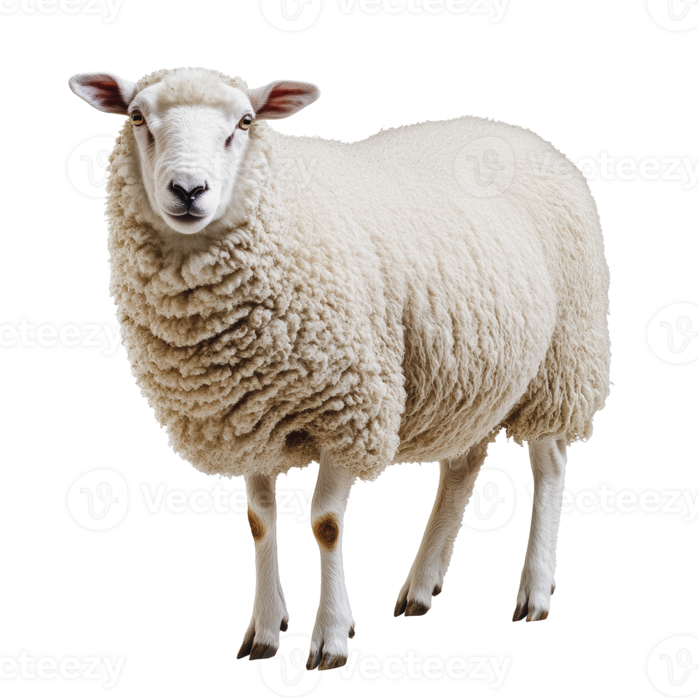 A fluffy sheep standing on a white background png