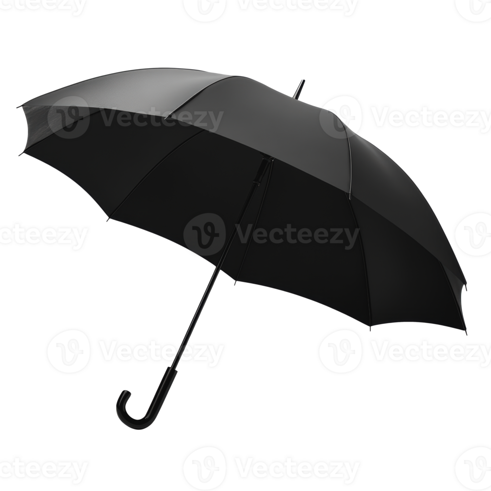 Black umbrella resting upright on a white background png