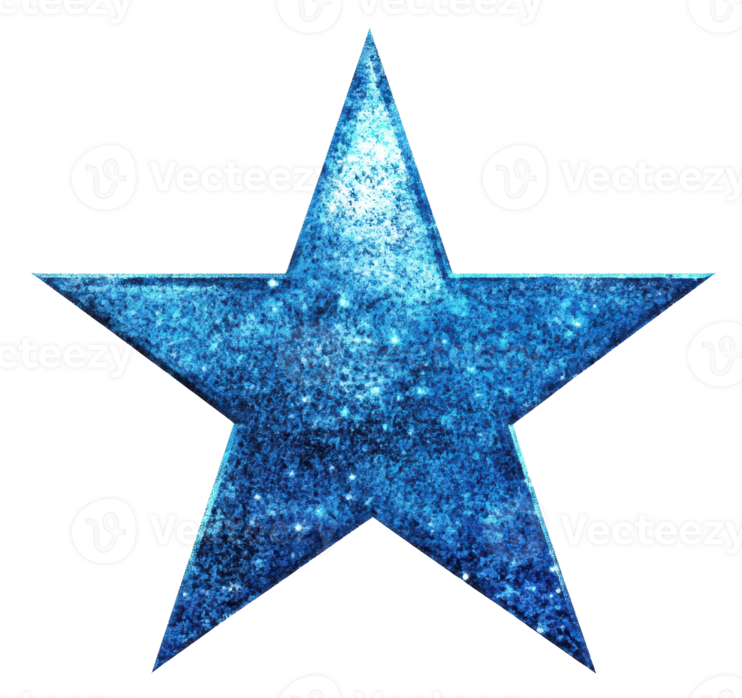 Blue glitter star with sparkling texture on a white background, cut out - stock . png