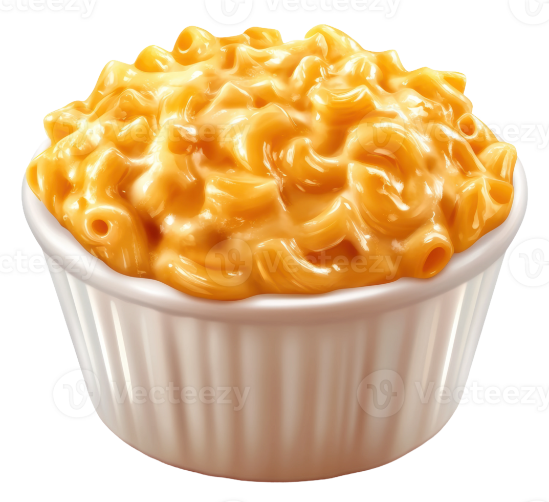 Creamy macaroni and cheese served in a white dish, highlighting its rich texture and golden hue, cut out - stock . png