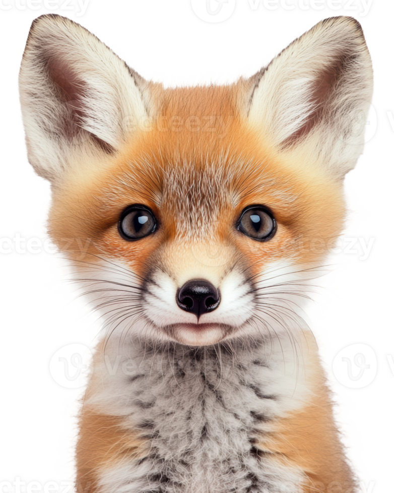 Cute red fox puppy with big eyes against a white background, cut out - stock . png