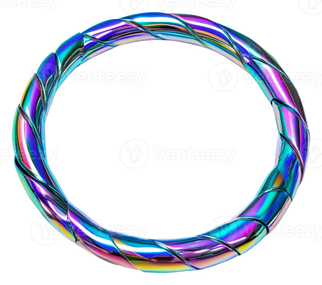 Colorful twisted metallic hoop on white background, cut out - stock . png