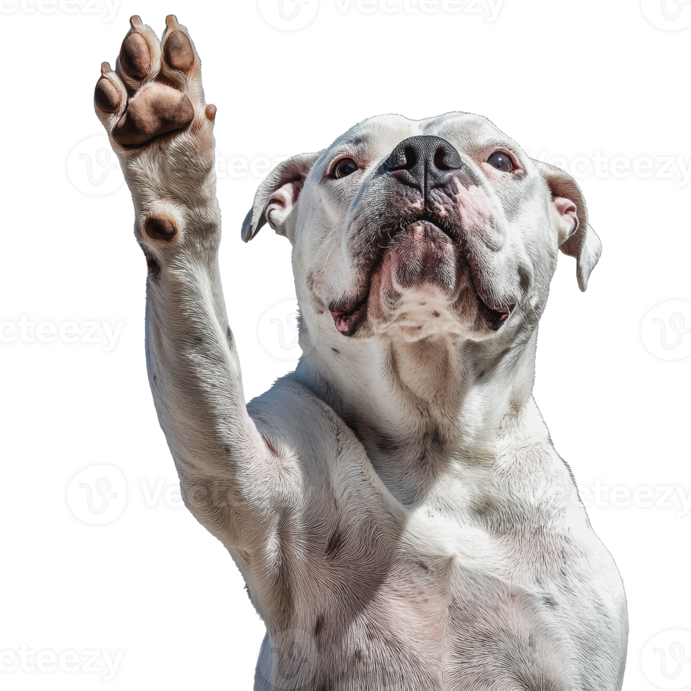 A playful dog with a raised paw, posing against a white background png