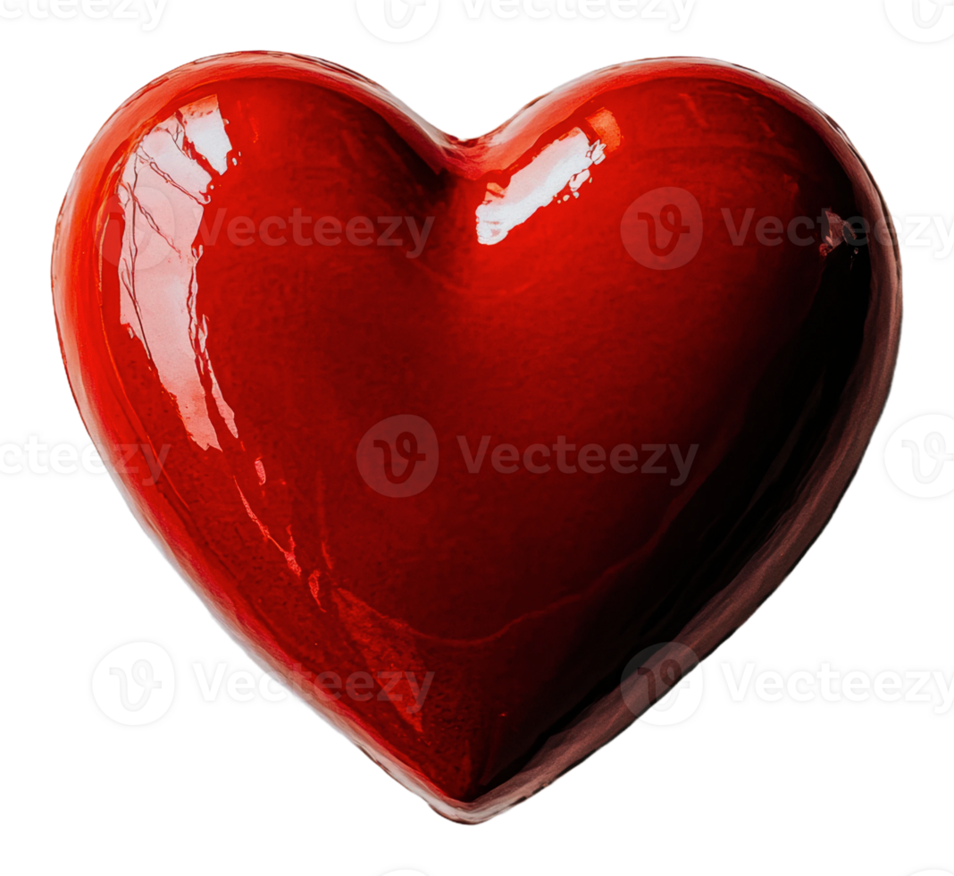 Glossy red heart sculpture on white background, cut out - stock . png