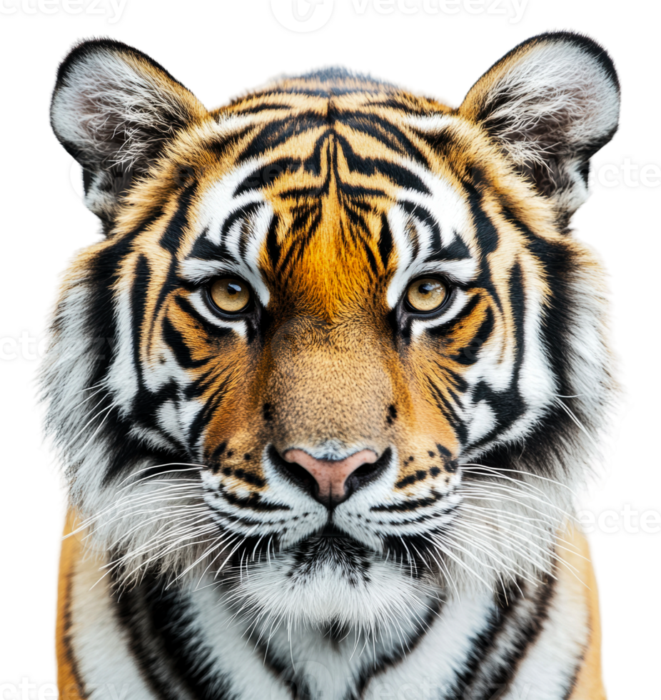Tiger portrait in front of white backdrop, cut out - stock . png