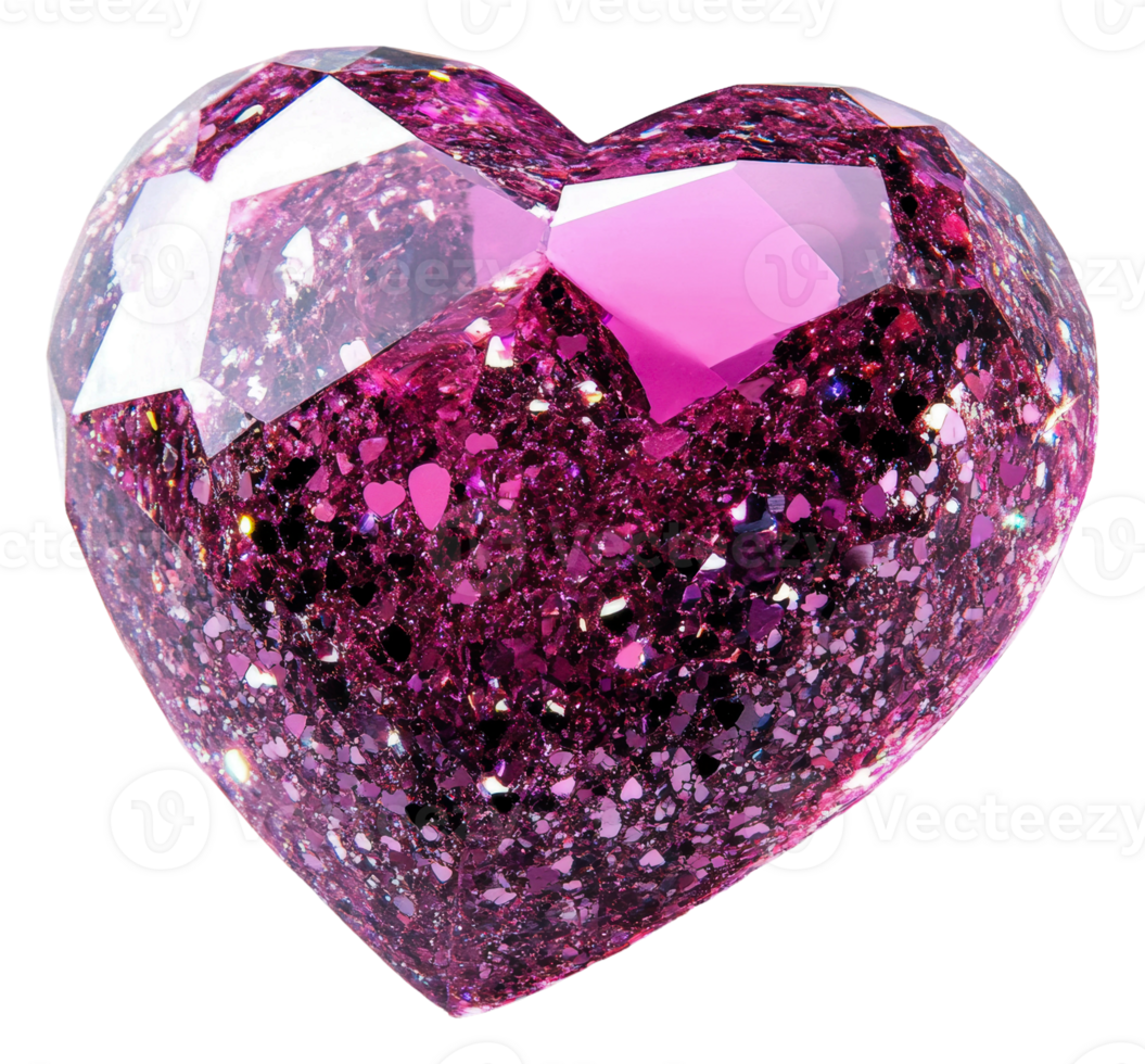 Pink heart crystal on white backdrop, cut out - stock . png