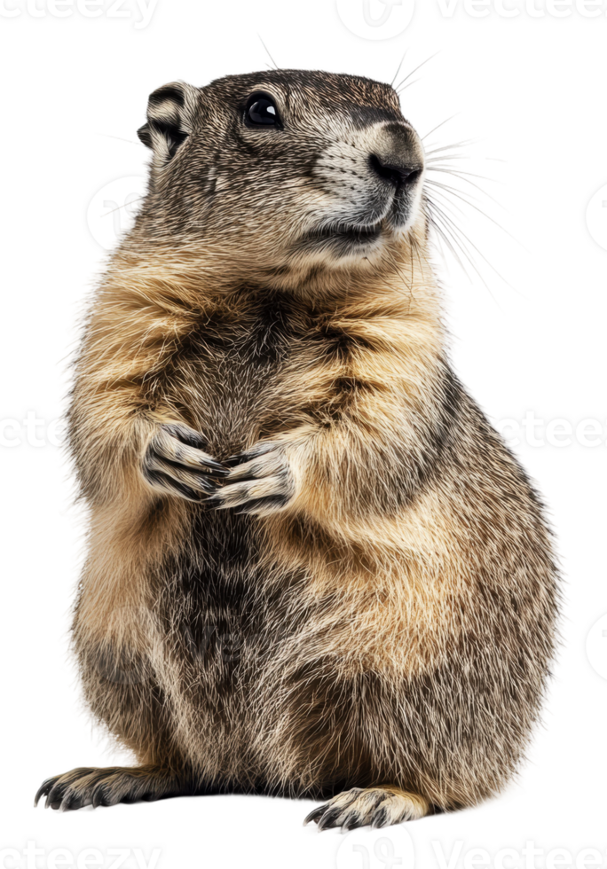 Groundhog standing upright on a white background, cut out - stock . png