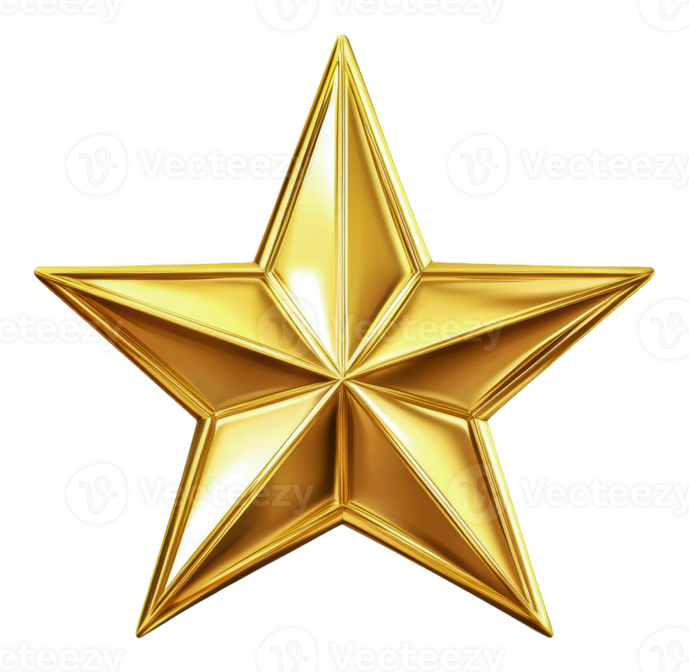 Golden star with sharp points on white background, cut out - stock . png