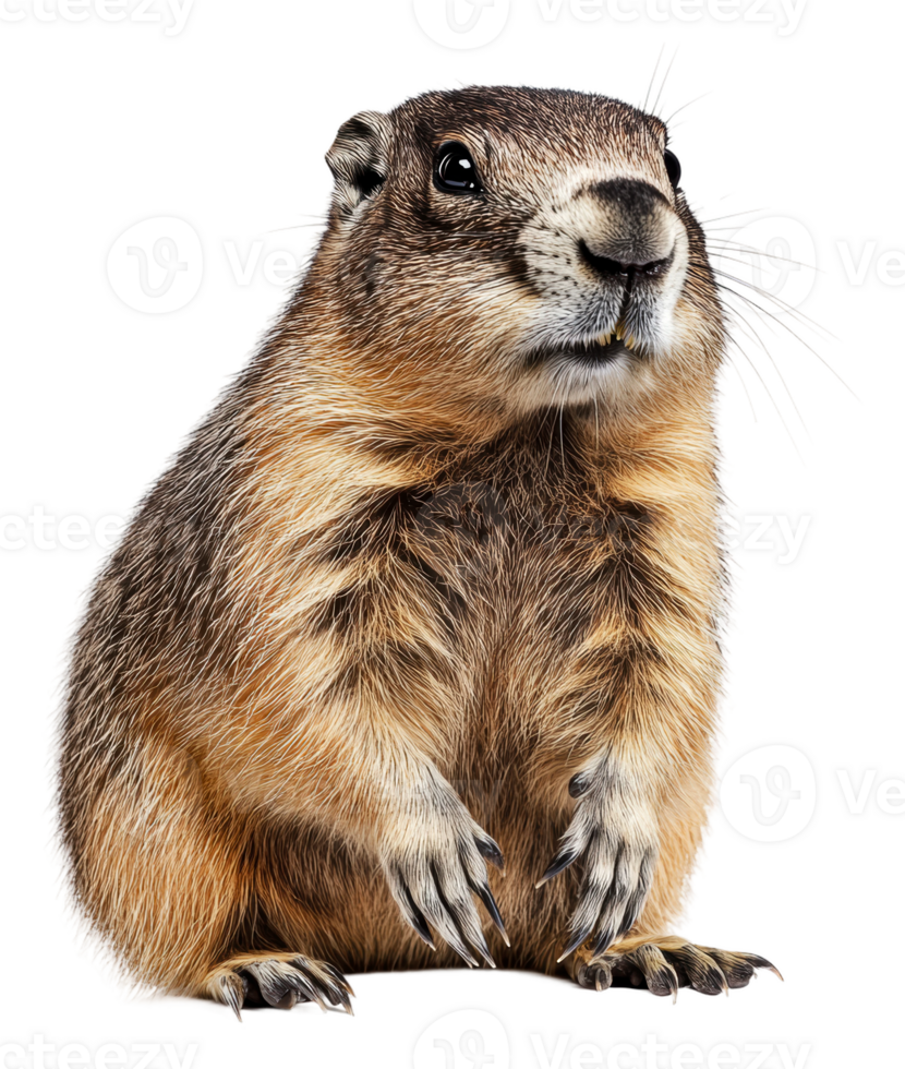 Groundhog standing upright on a white background, cut out - stock . png