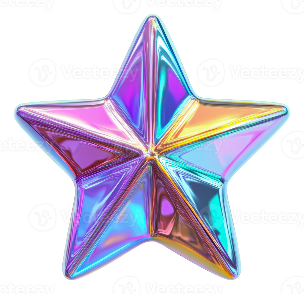 Shiny iridescent star shape on white background, cut out - stock . png