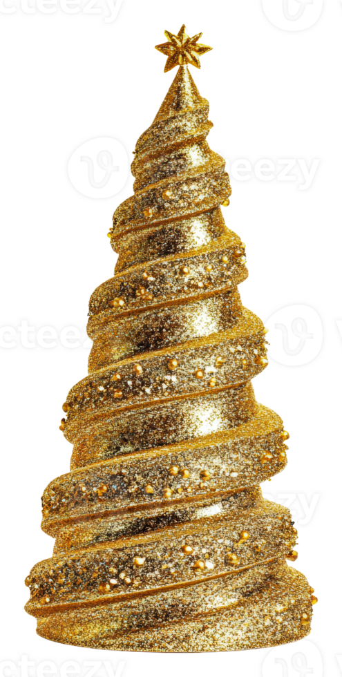 Glittery gold Christmas tree on a white background, cut out - stock . png