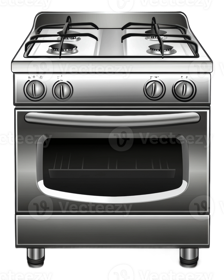 Modern kitchen stove with oven and burners, cut out - stock . png
