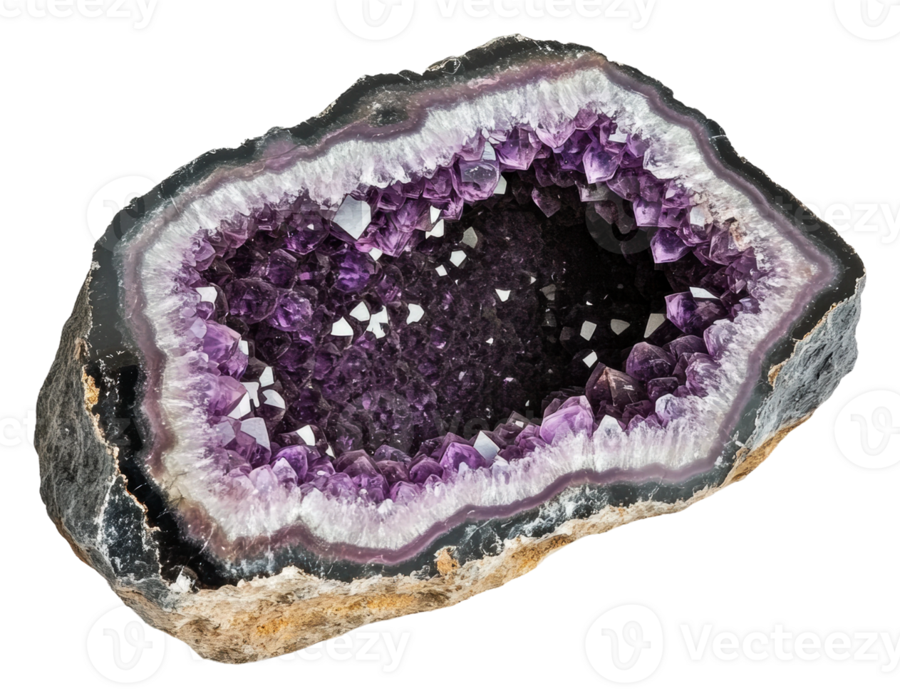 Vibrant amethyst geode with crystals png