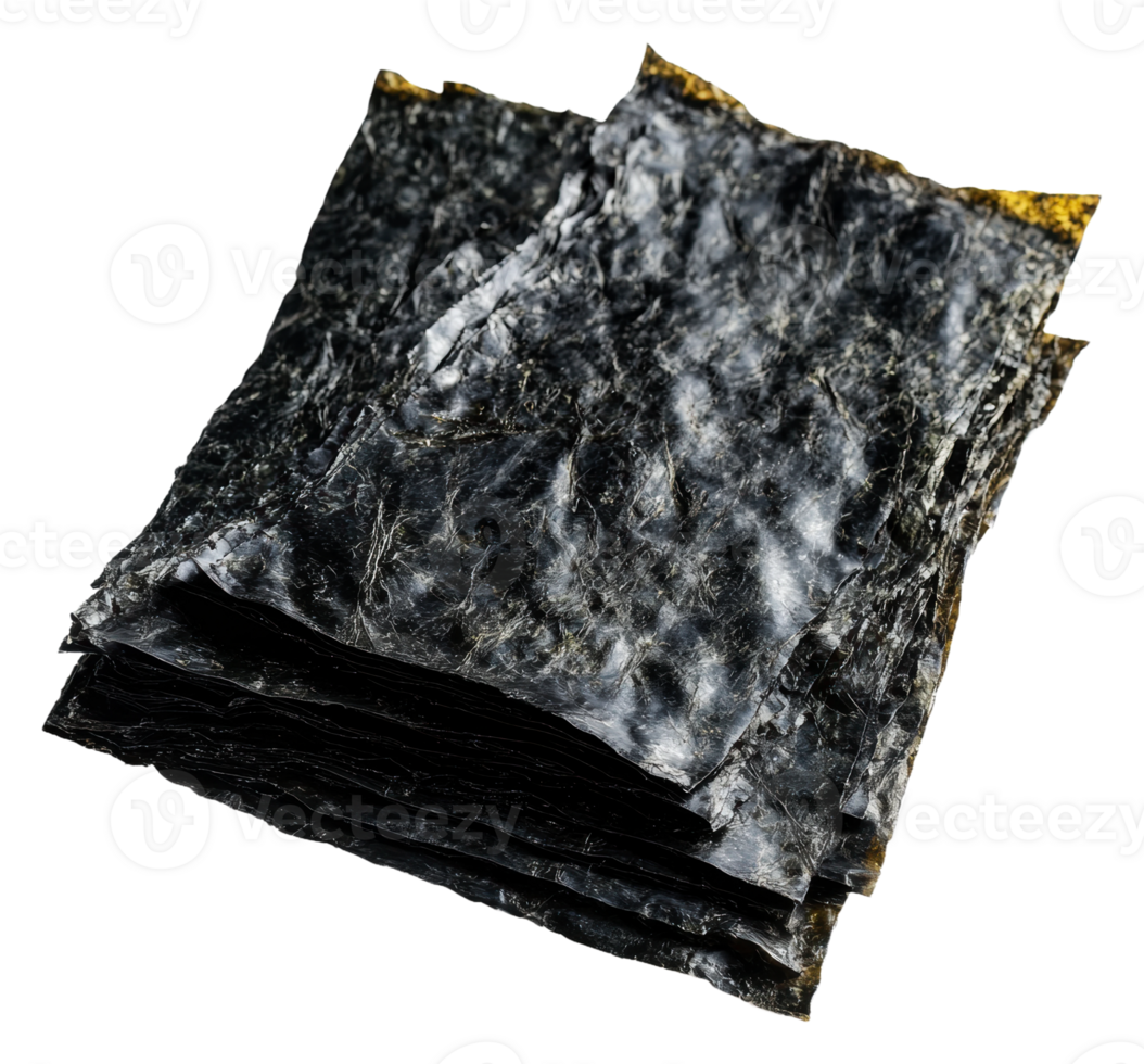 Dried seaweed sheets stacked on a white background png
