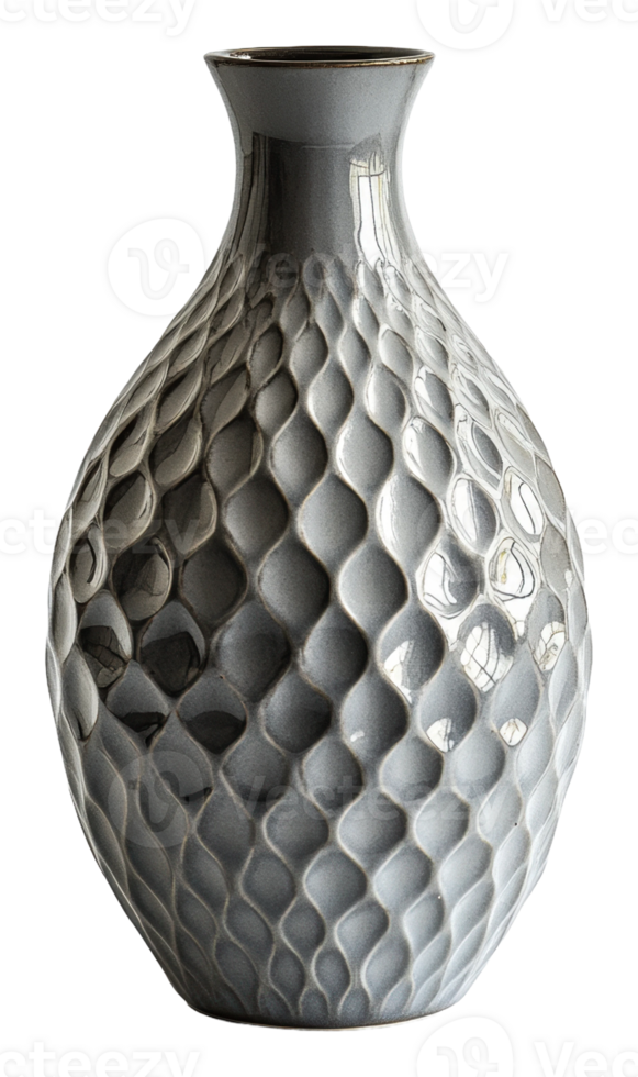 Elegant gray ceramic vase with textured pattern png