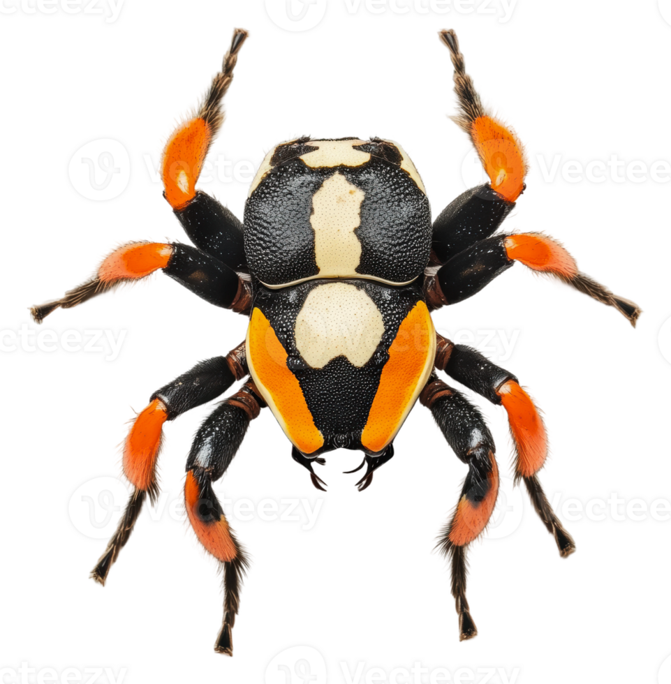 Vibrant orange and black spider in detailed view png