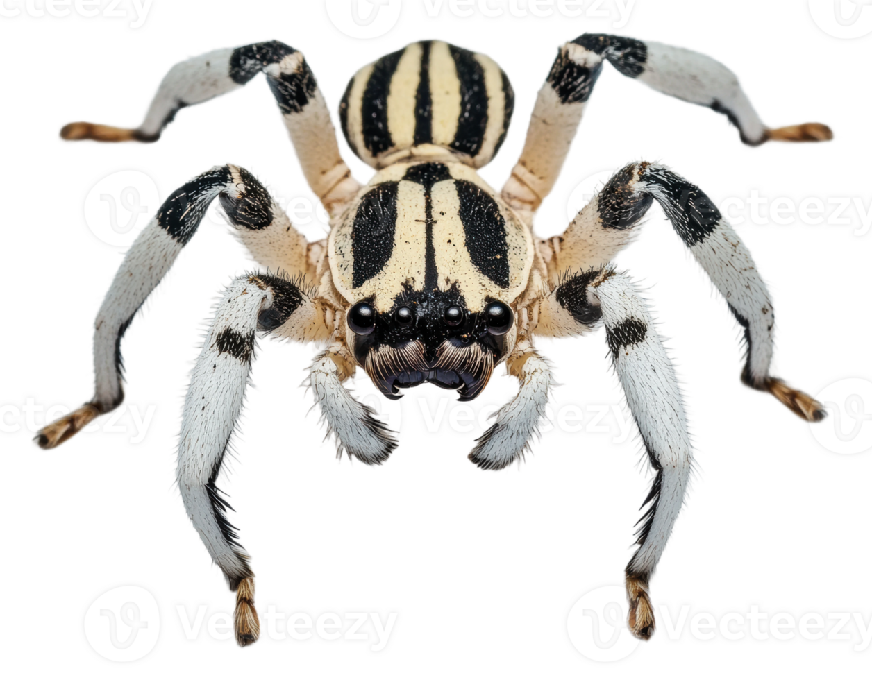 Striped spider resting on a white surface png
