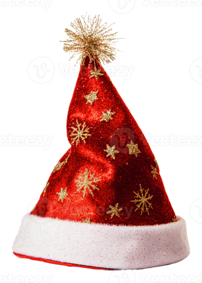 Festive red Christmas hat with gold decorations png