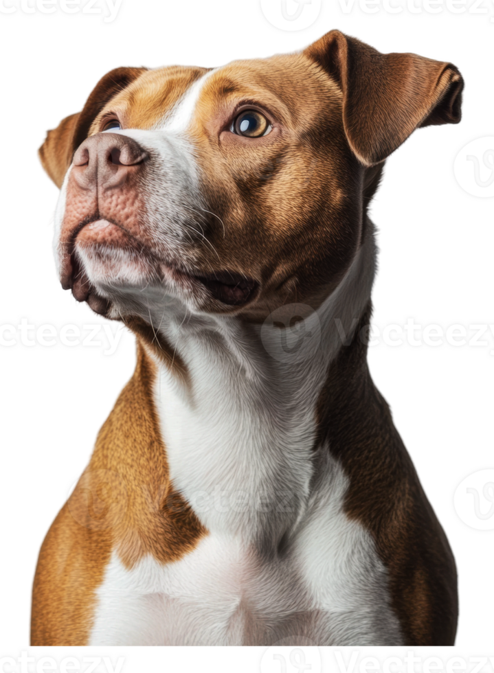A close-up of a brown and white dog in daylight png
