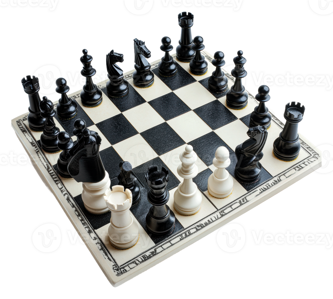 Chess on a checkered board with pieces png