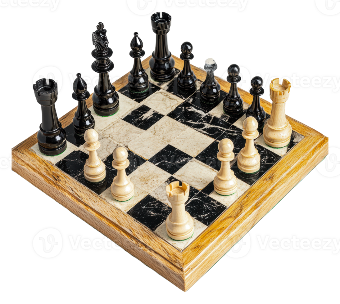 A classic chess game in progress on a marble board png