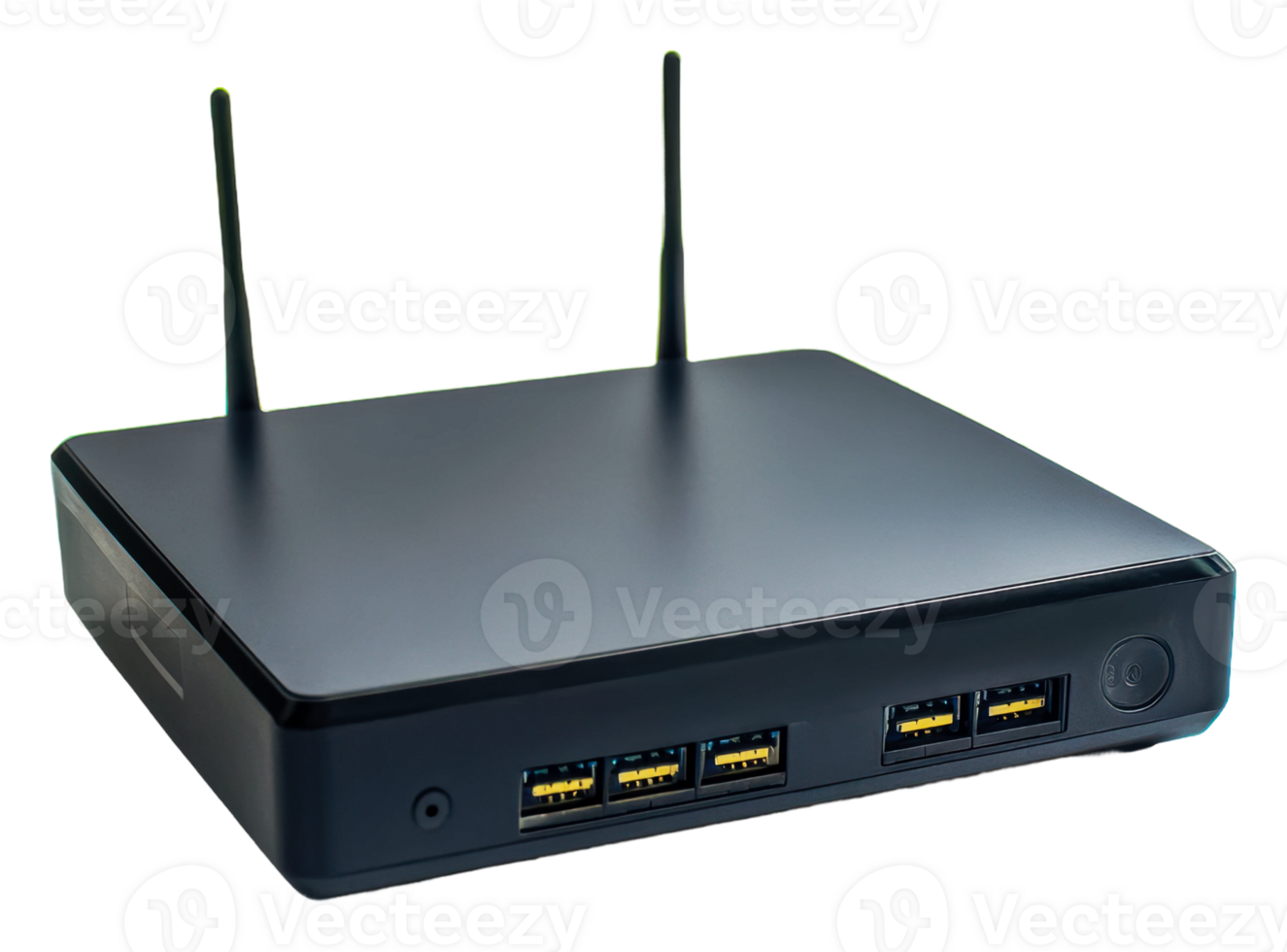 A sleek black wireless router with multiple ports png