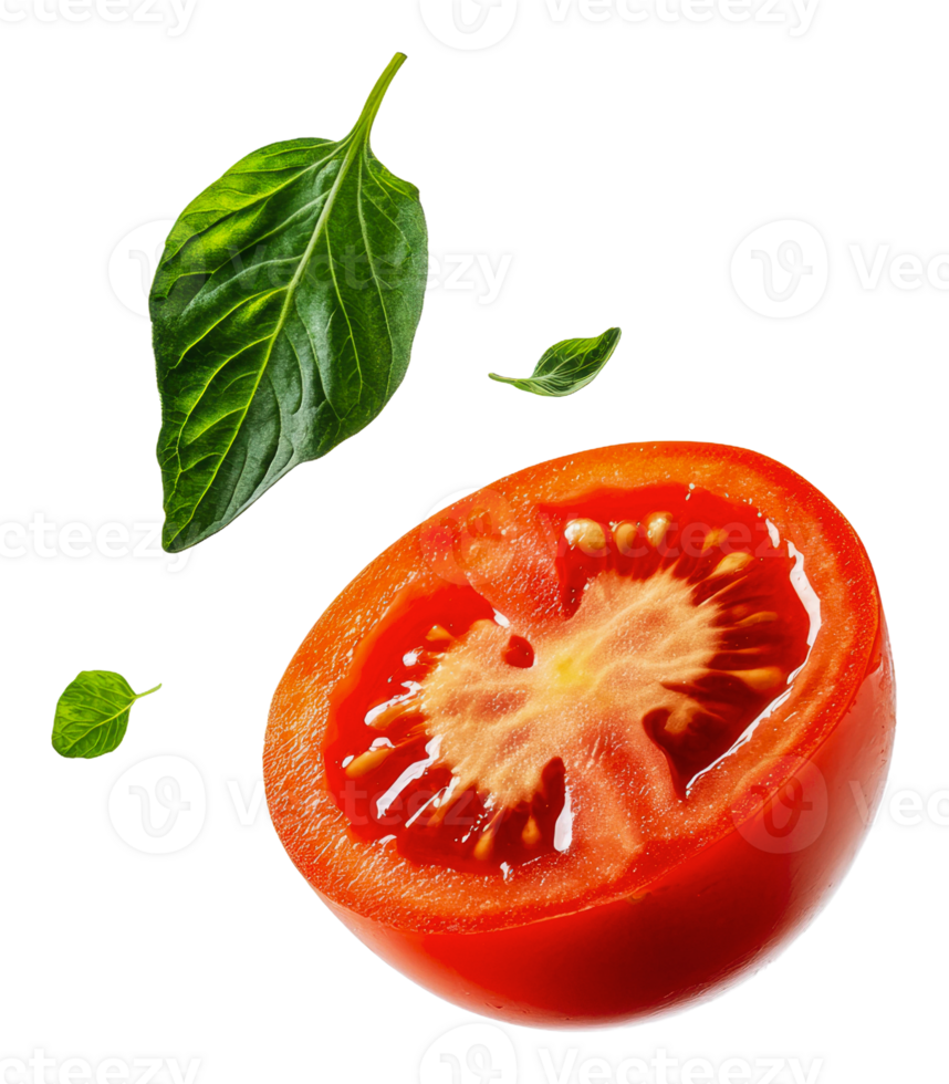 Tomato and basil on a white background png