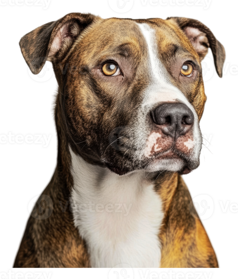 A close-up portrait of a brown and white dog png
