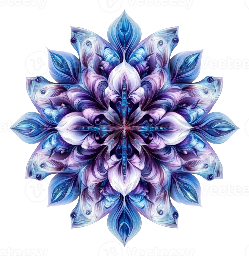 Intricate blue and purple floral mandala design png