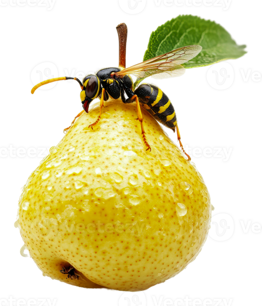 Yellow pear with wasp resting on its surface png