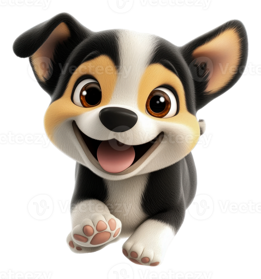 Happy puppy character playing joyfully indoors png