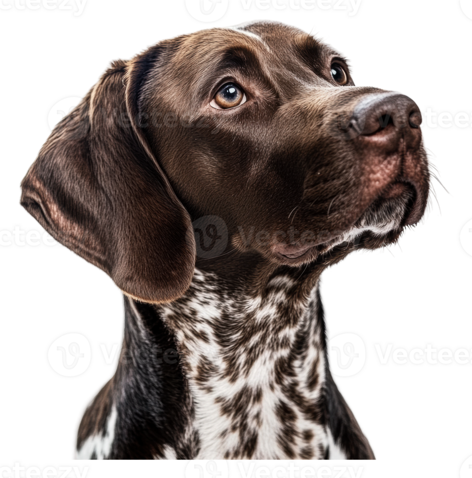 Curious brown and white dog looking upward indoors png