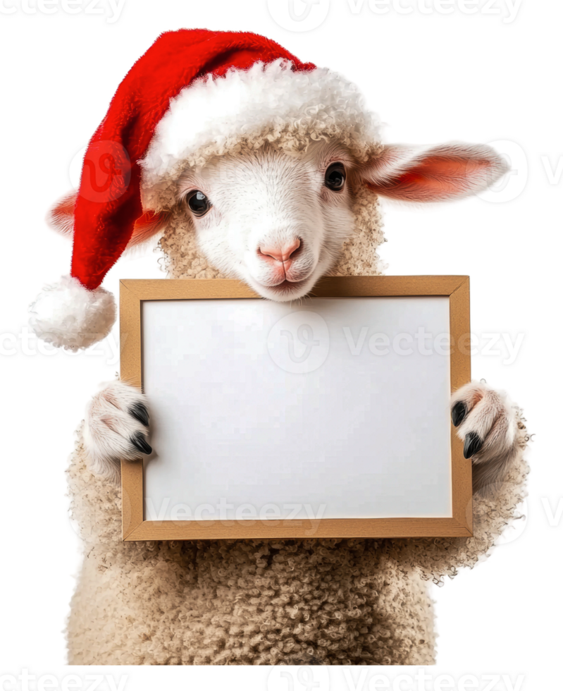 Cute sheep wearing a Santa hat holding a sign png