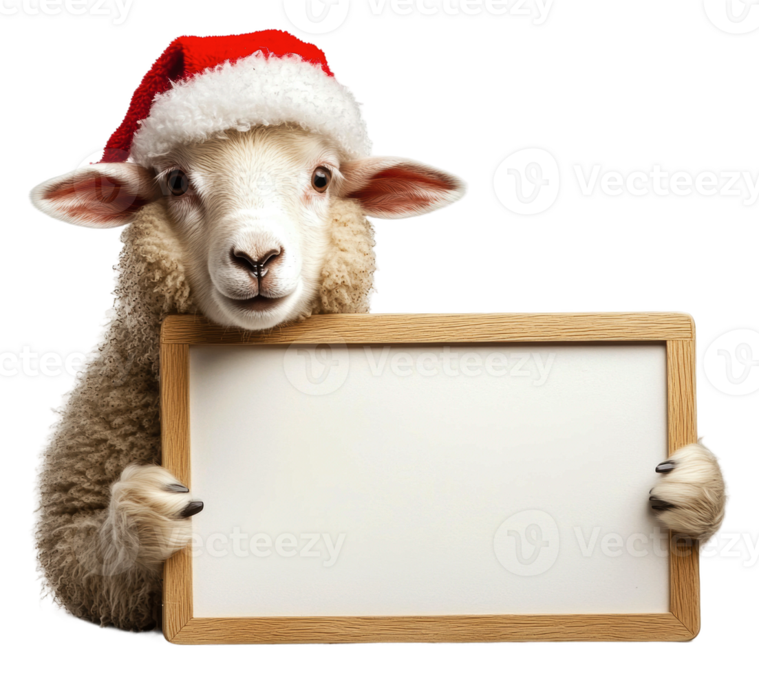 Sheep wearing a Santa hat holds a blank sign png