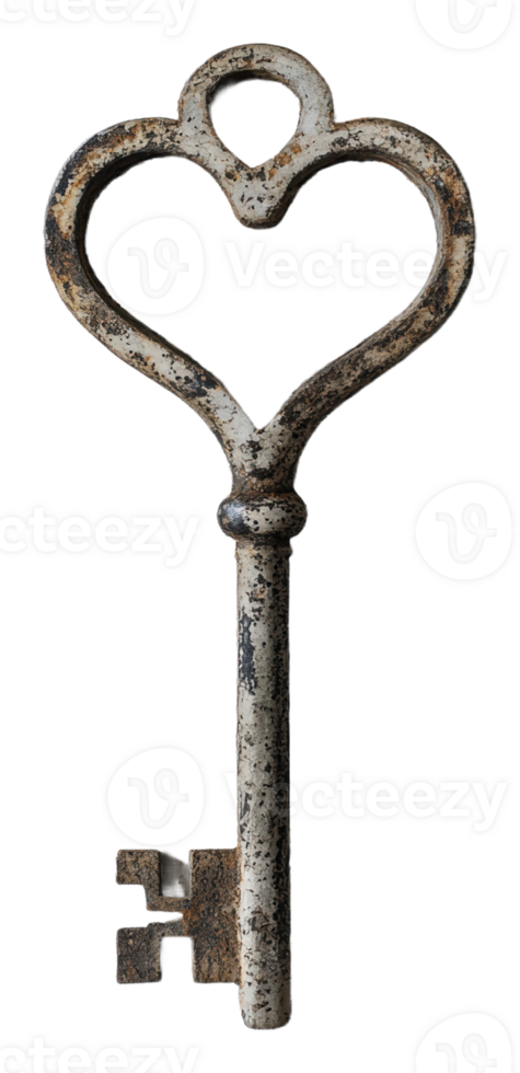 Rustic vintage heart-shaped key displayed png