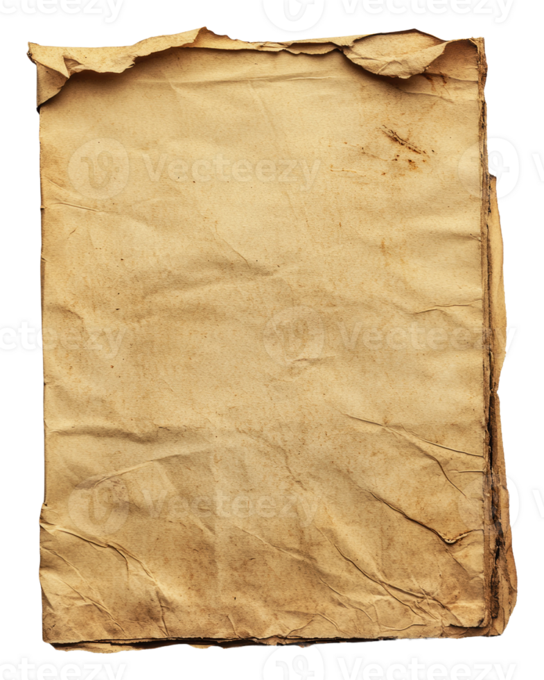 Aged parchment paper with creases and stains png