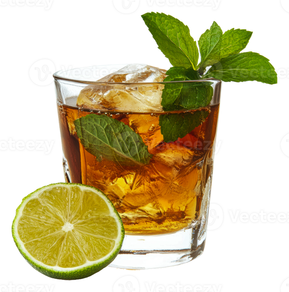 Refreshing mint and lime cocktail in a glass png