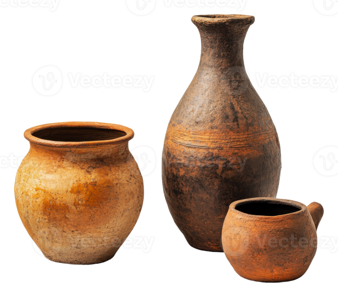 Traditional handcrafted pottery displayed together png