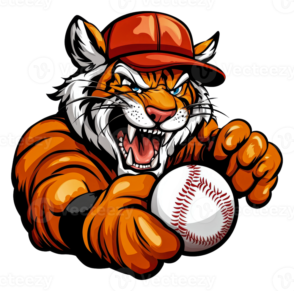 Tiger in a cap, baseball ready to play png
