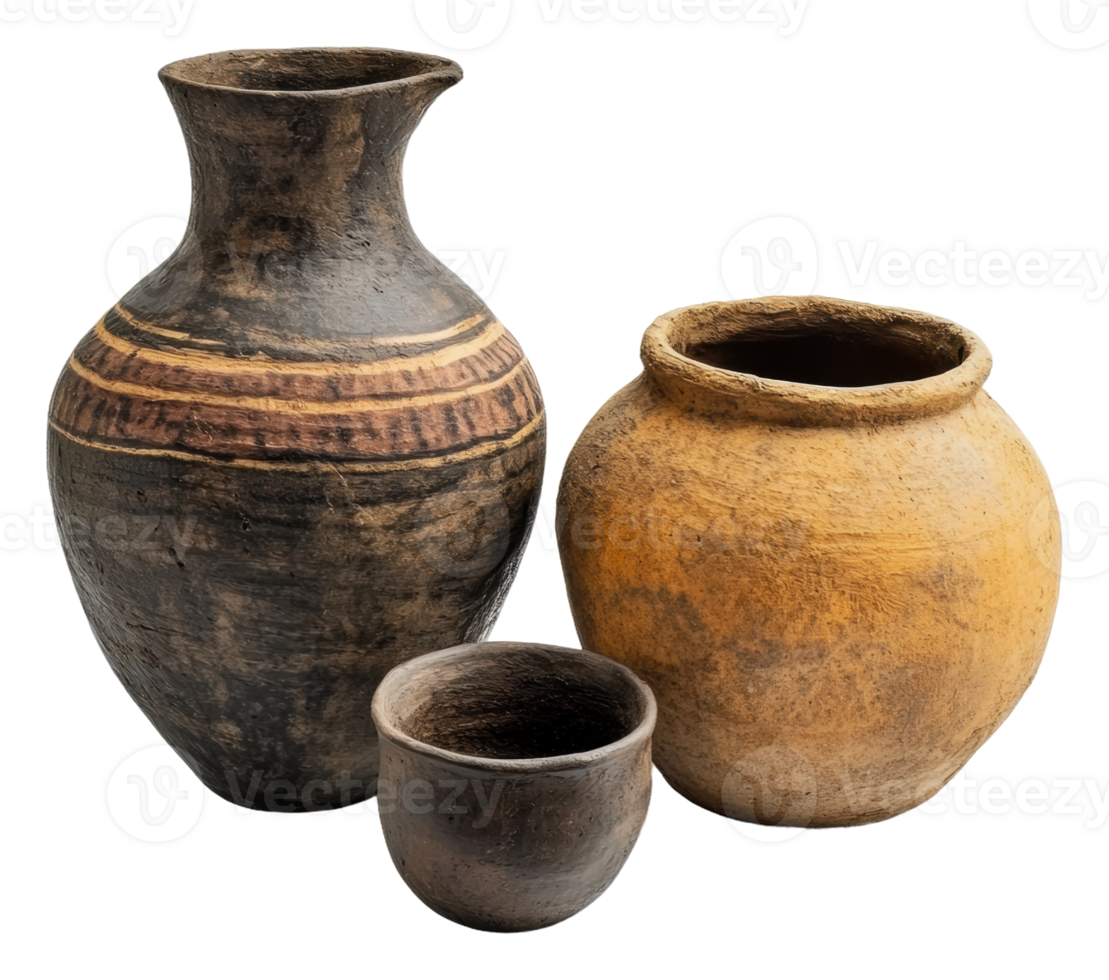 Ancient pottery collection on display png