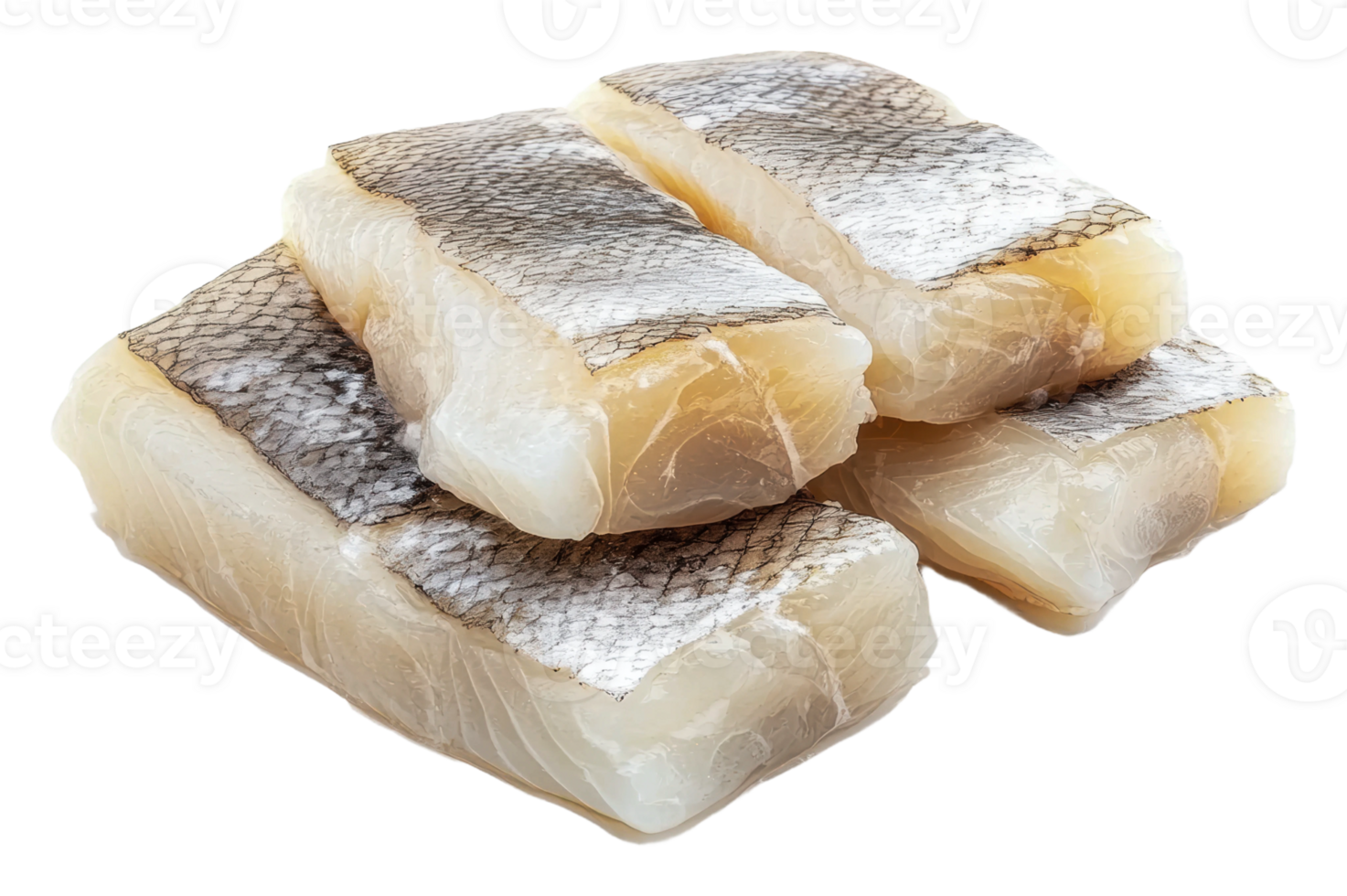 Fresh fish fillets stacked on a white background png