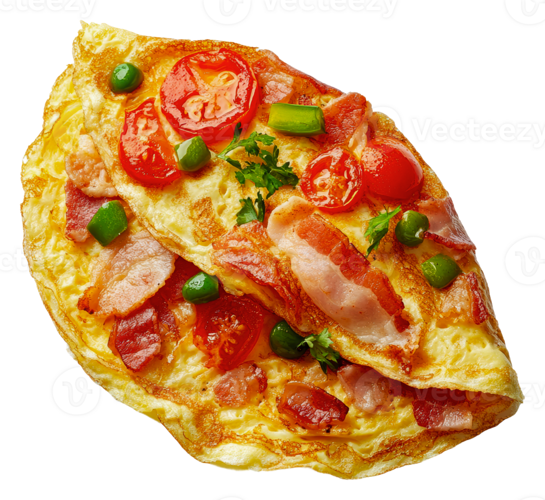 Delicious bacon and tomato omelet served hot png
