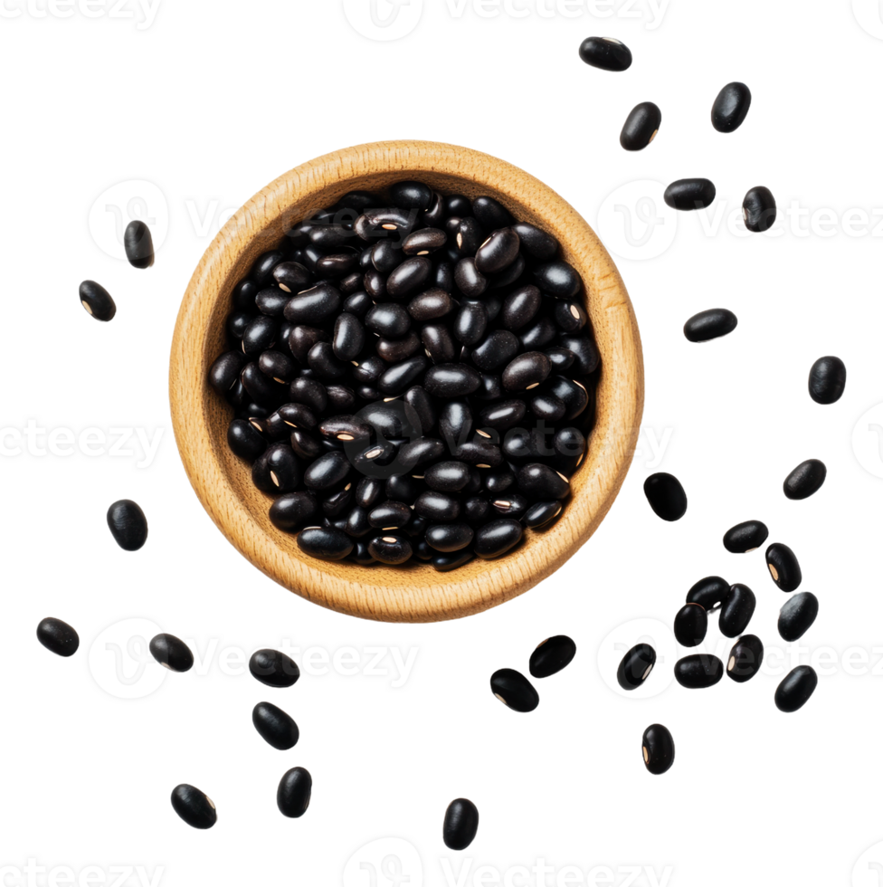 Black beans in a bowl on white surface png