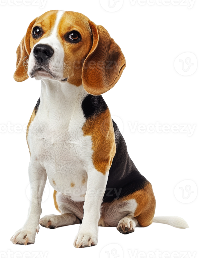 Beagle sitting calmly indoors during the afternoon png